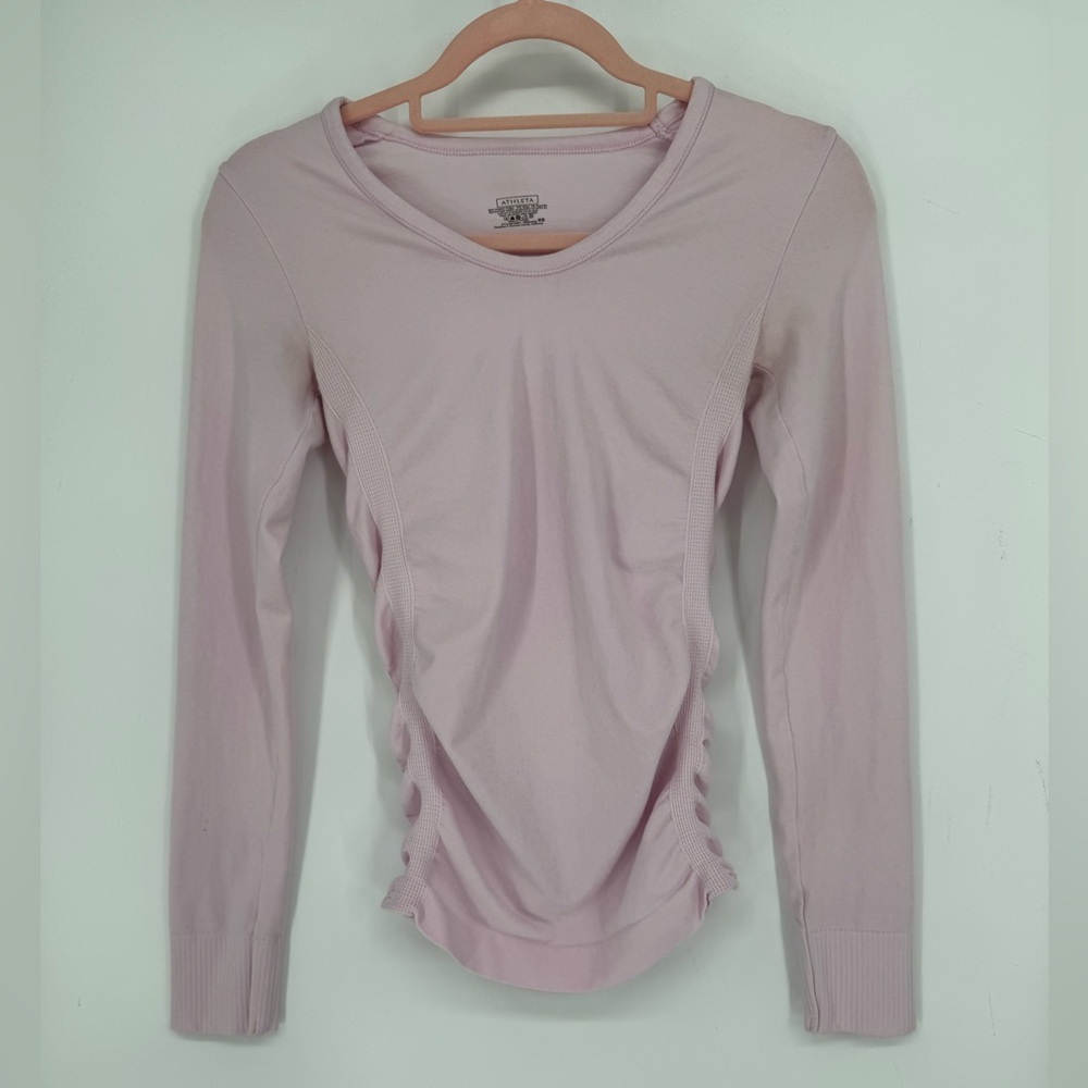 Athleta Women's Light Pink Long Sleeve Top With Supportive Cinching Size XS